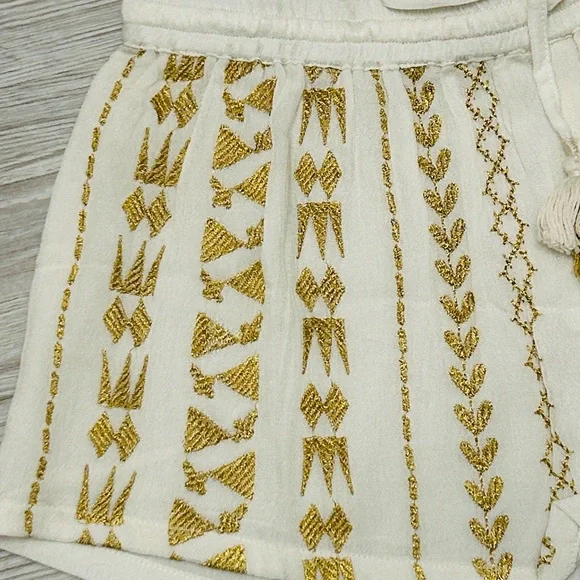 🌼 Boho Gold Foil Embroidered Crop Top & Shorts Set XS NWT - Picture 8 of 14